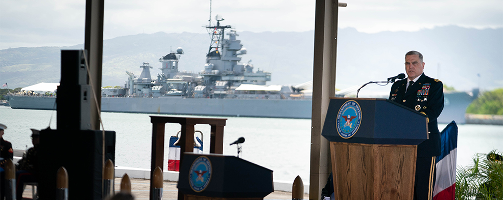 Army Gen. Mark A. Milley, chairman of the Joint Chiefs of Staff, attends the U.S. Indo-Pacific Command (USINDOPACOM) change of command at Joint Base Pearl Harbor-Hickam, Hawaii, April 30, 2021. Adm. John Aquilino relieved Adm. Philip Davidson and became the 26th Commander of USINDOPACOM, the nation’s oldest and largest combatant command that covers 36 nations and more than 50 percent of the world’s population. (DOD Photo by Navy Petty Officer 1st Class Carlos M. Vazquez II)